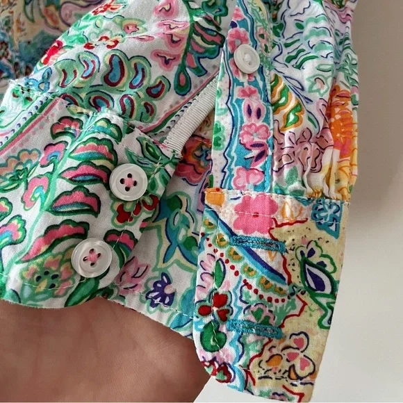 Talbots Pink & Green Paisley Floral Button Down Collared Cotton Shirt Size X - Picture 5 of 14